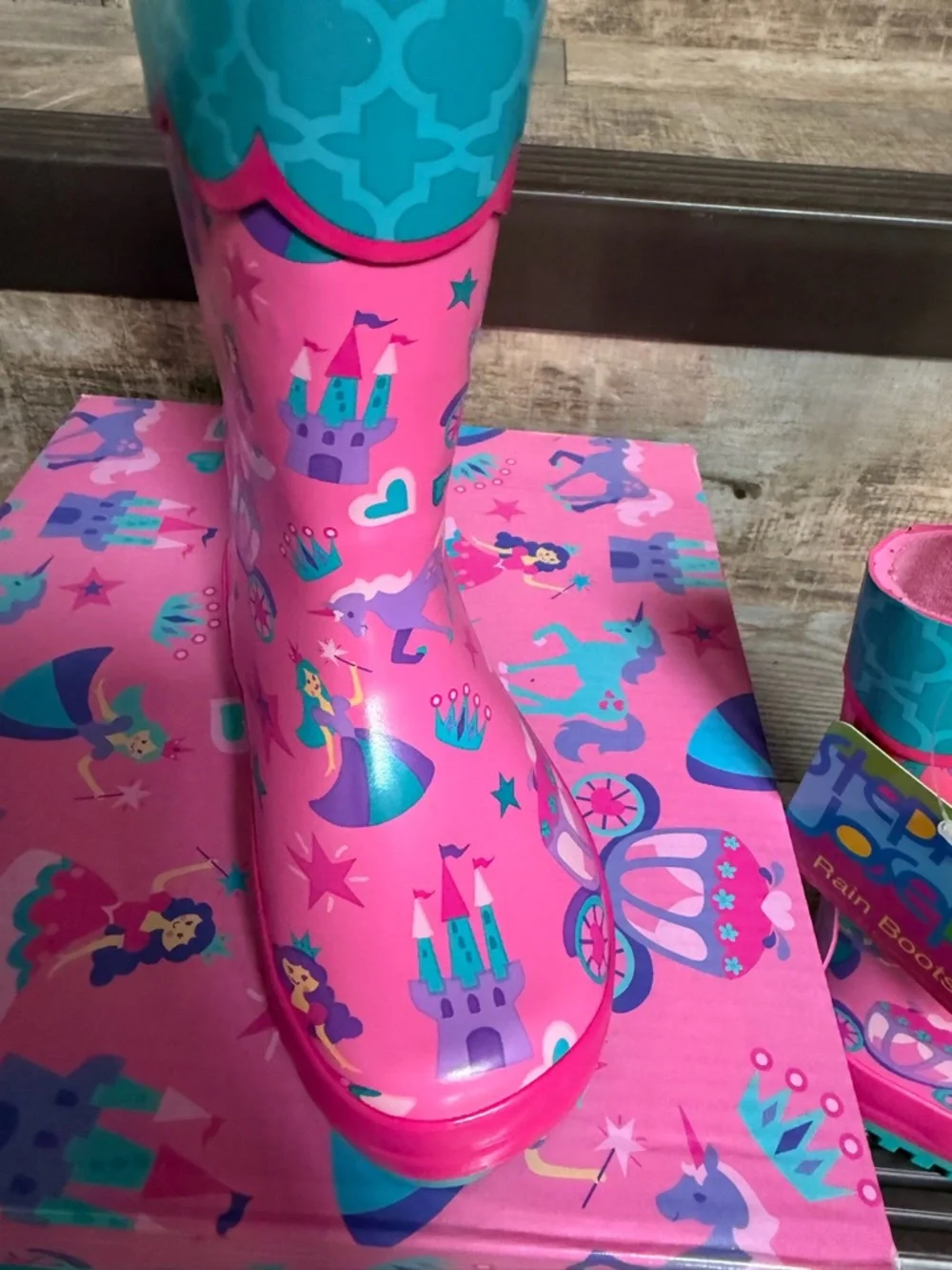 Stephen Joseph Size 8 Pink Princess Kids Rain Boots